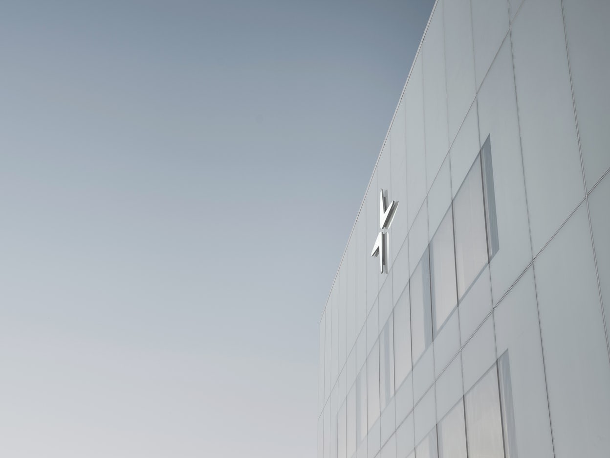 The Polestar logo on Polestars headquarters, The Cube.