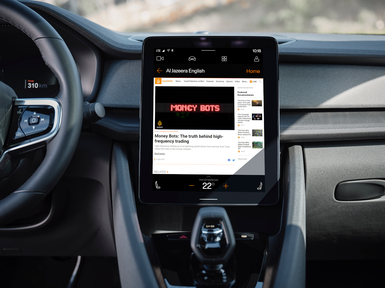 In-car display in a Polestar car showing the Video Player app.