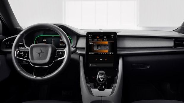 Dashboard en display van een elektrische Polestar 2