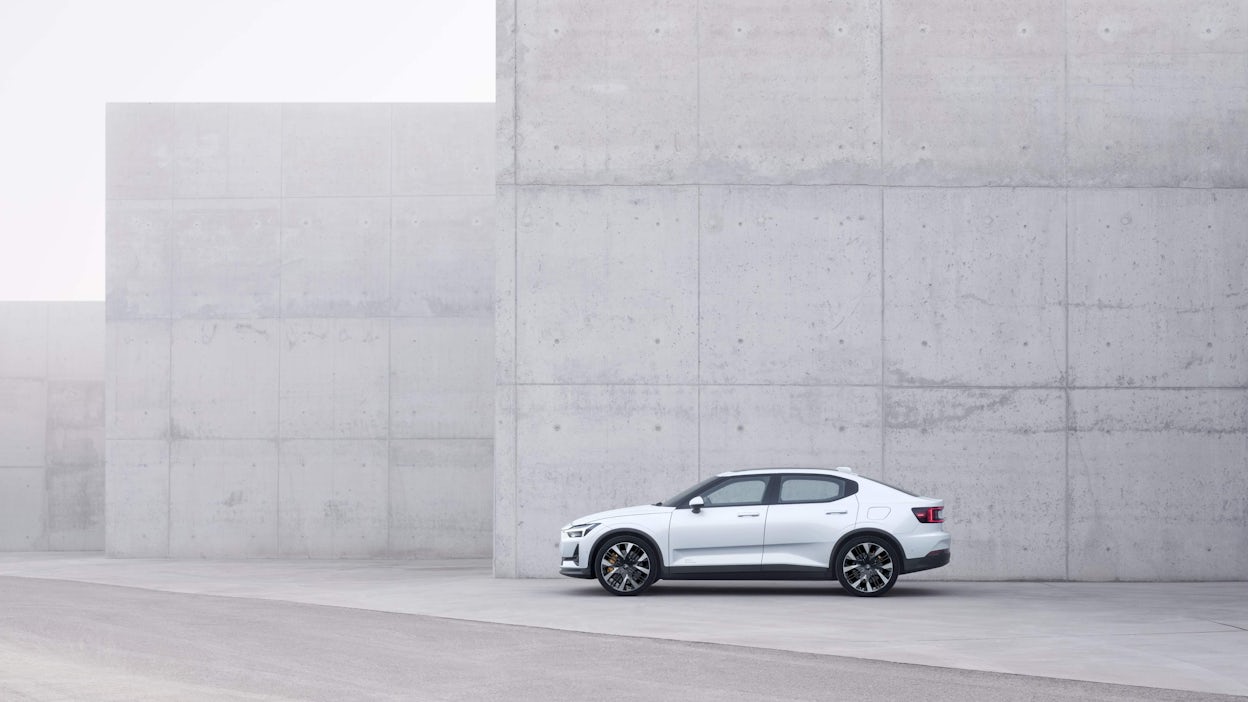 White Polestar 2 side view