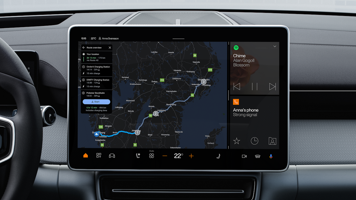 Integrated version of Google Maps in Polestar 4 on center display