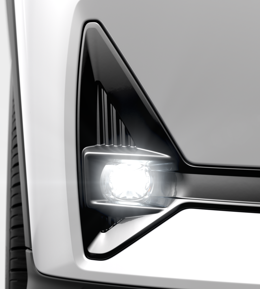 Detailed view of the LED front fog lights of the Polestar 2