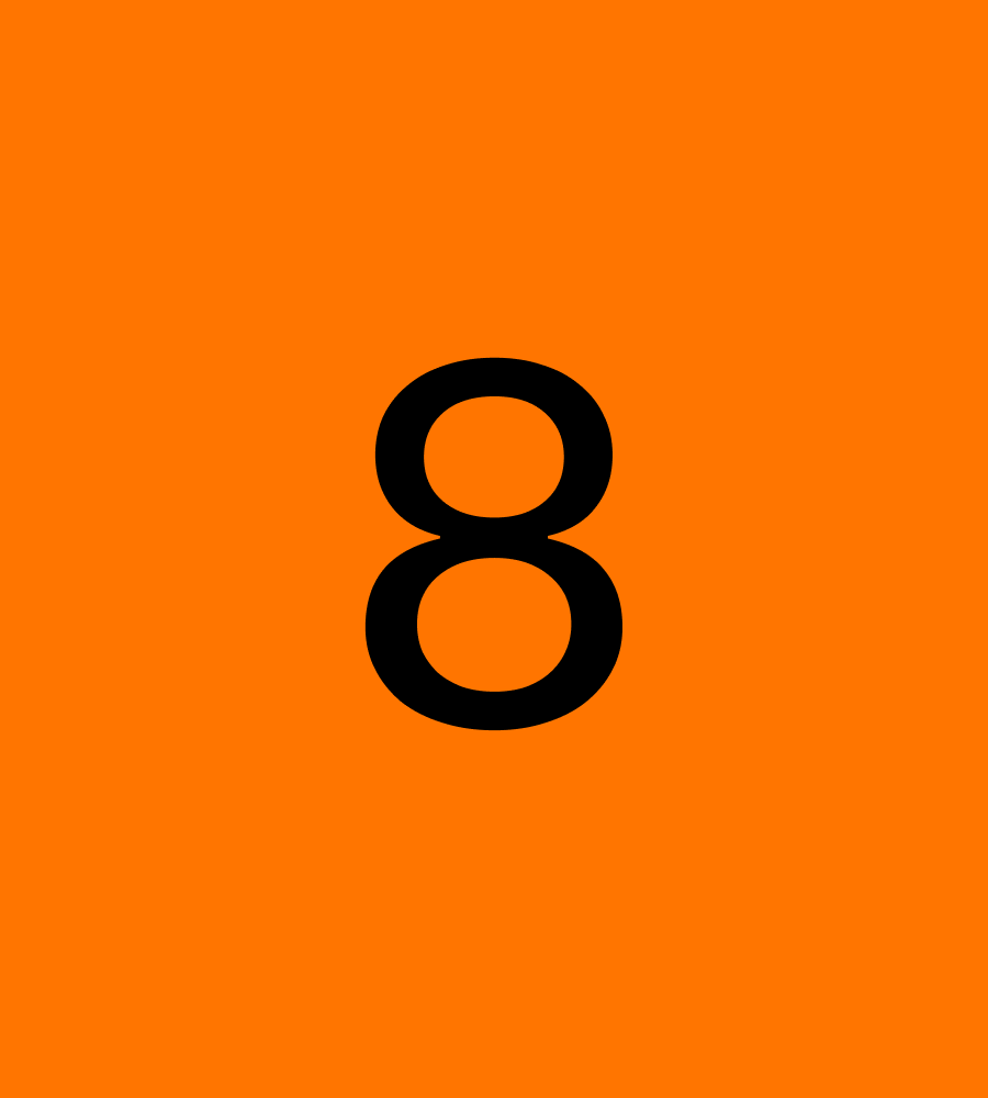 Black 8 on an orange background