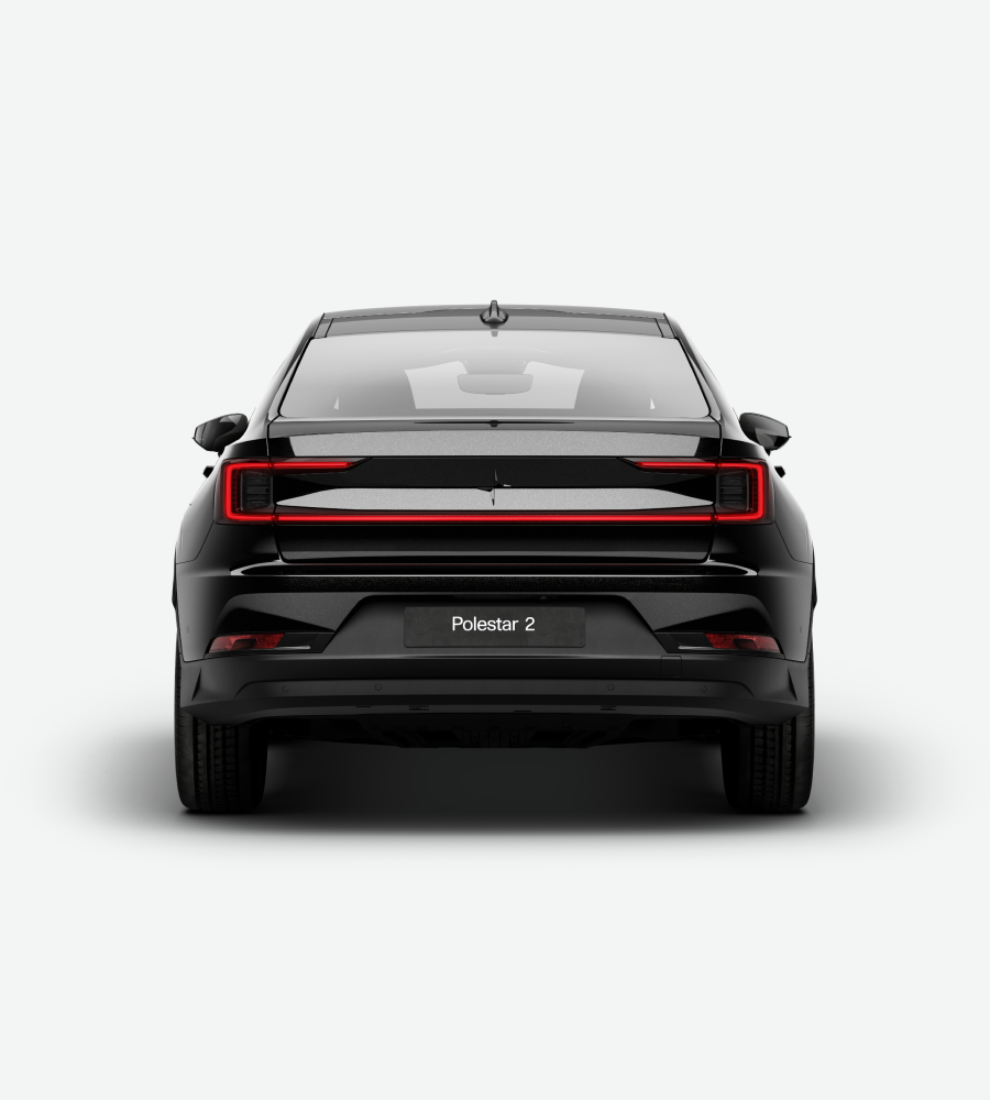 Rear view of the Polestar 2 showing the tinted rear window