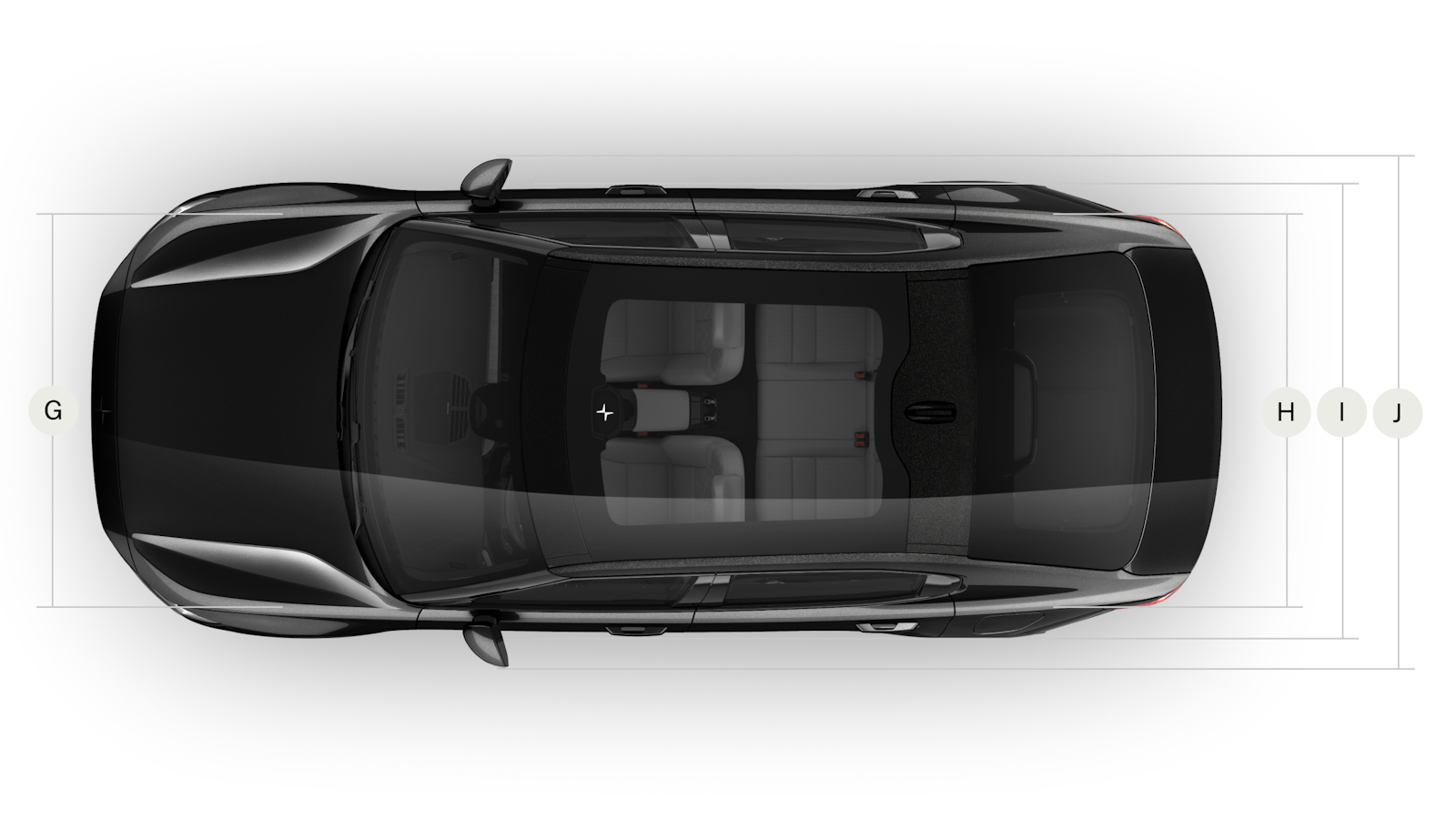 Bird view of the Polestar 2 with the dimensions seen from the top