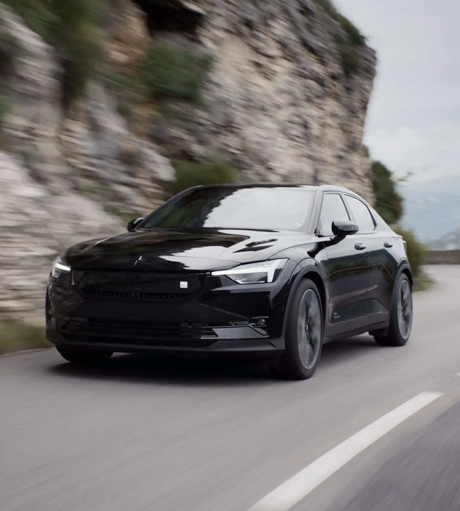 Polestar 2 driving on a mountain road