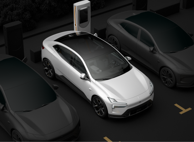 Birds eye view of Polestar car publicly charging