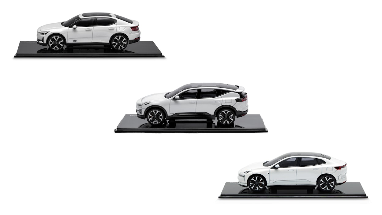 Scale model cars of Polestar 2, Polestar 3 and Polestar 4