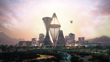 Computer rendering of futuristic city