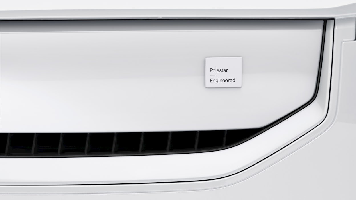 Close-up of Polestar 2 MY24 grill with Polestar Engineered badge.