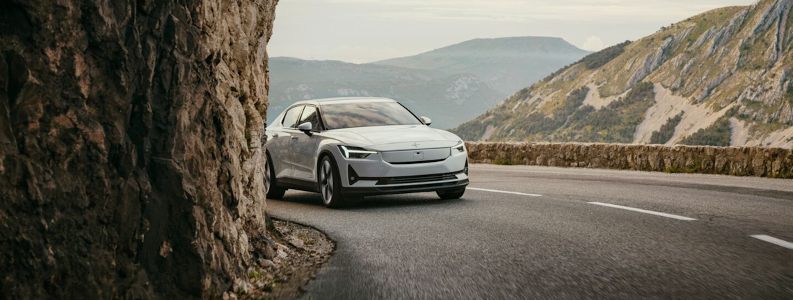 White Polestar on a mountain road