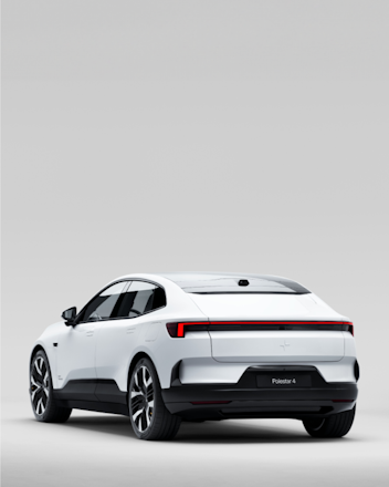 A white Polestar 4 against a light grey background.